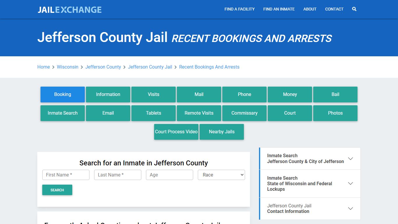 Jefferson County Jail WI Recent Arrests and Bookings