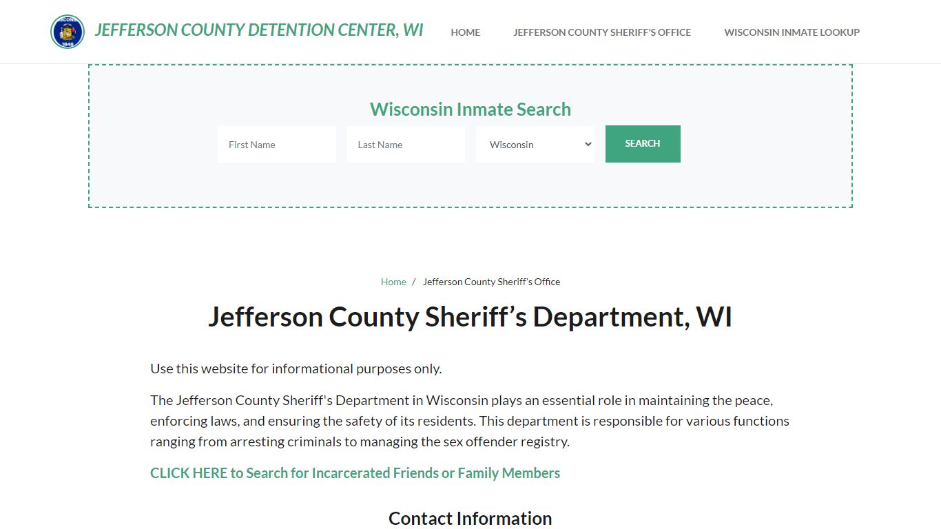 Jefferson County Sheriff Department, WI Arrests, Warrant Lookup